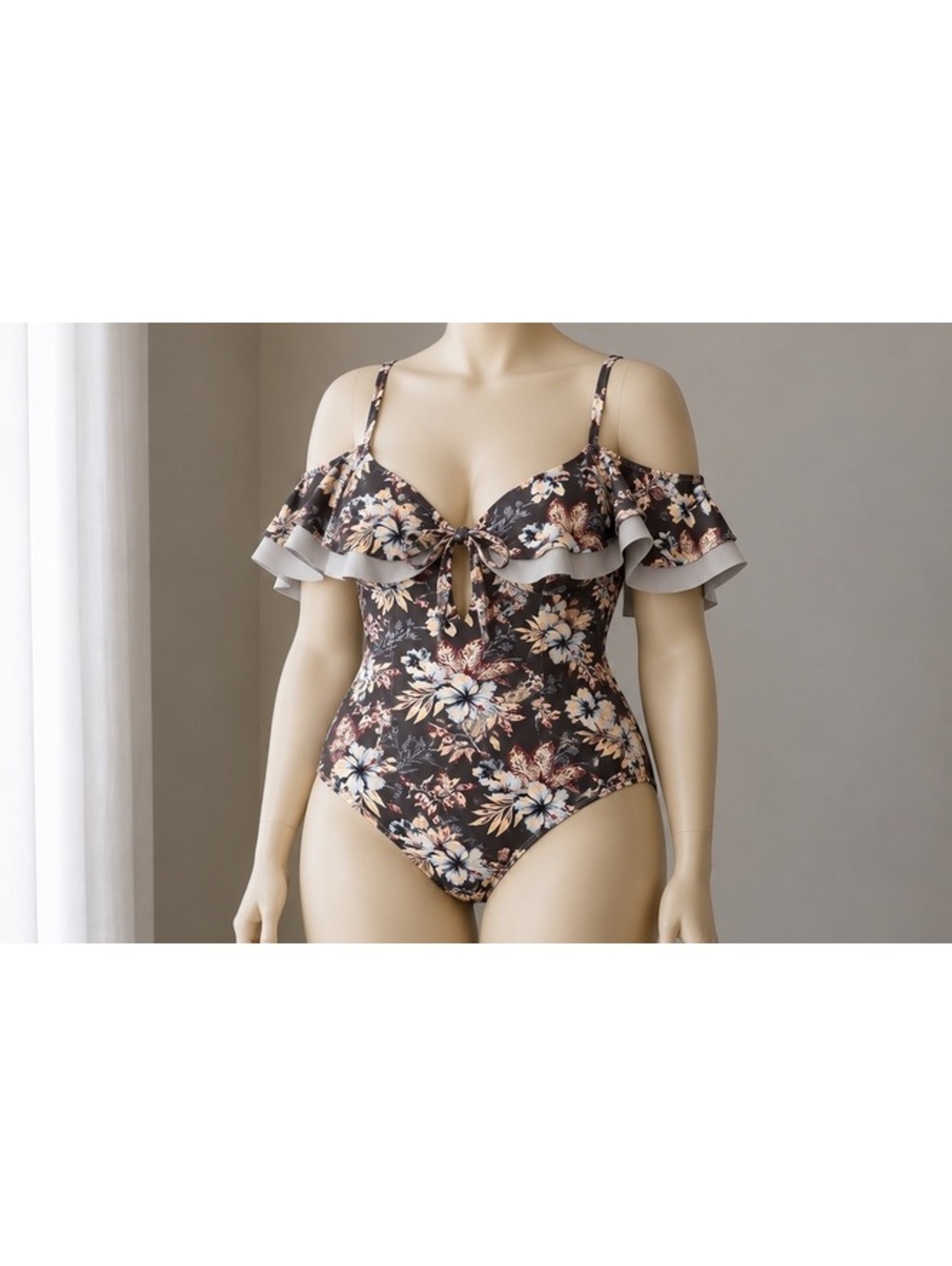 Wave Zone Women’s 1X Floral One Piece Swimsuit Off Shoulder Ruffle NWT